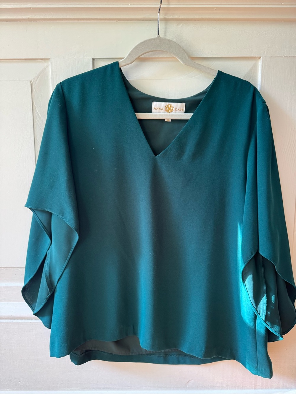 Anna Cate Teal V-Neck Flutter Sleeve Blouse